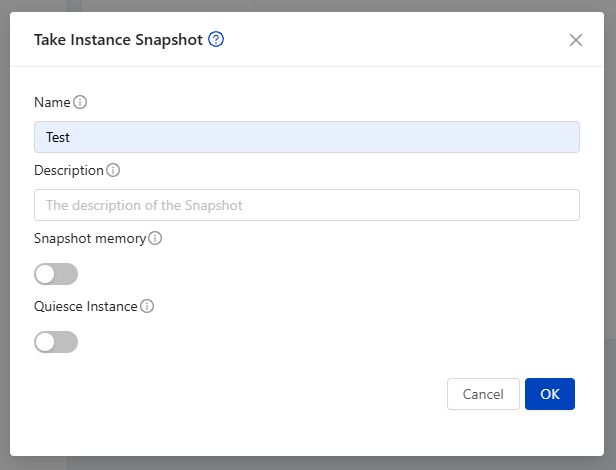 Take Instance Snapshot dialog