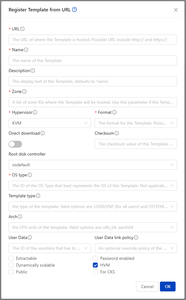 Register Template from URL form