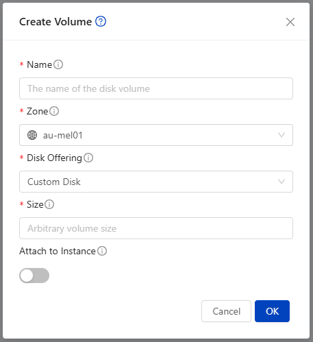 Create Volume dialog